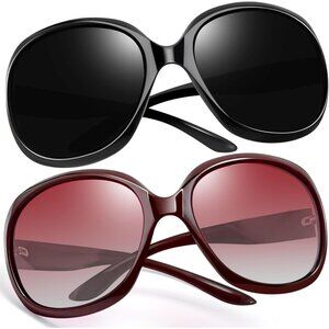 Women's black Wine Red Trendy Polarized Driving Sun Glasses UV Protective